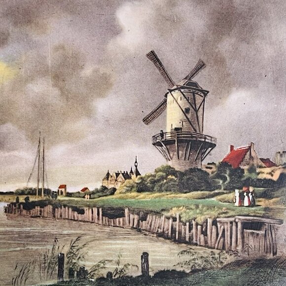 Vintage Windmill Scene Tile Coaster Made In Germany - Picture 3 of 8